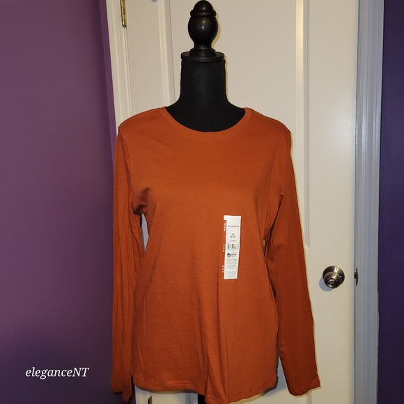Time and Tru Women's Long Sleeve Orange Shirt Sz: M NWT - Picture 2 of 7